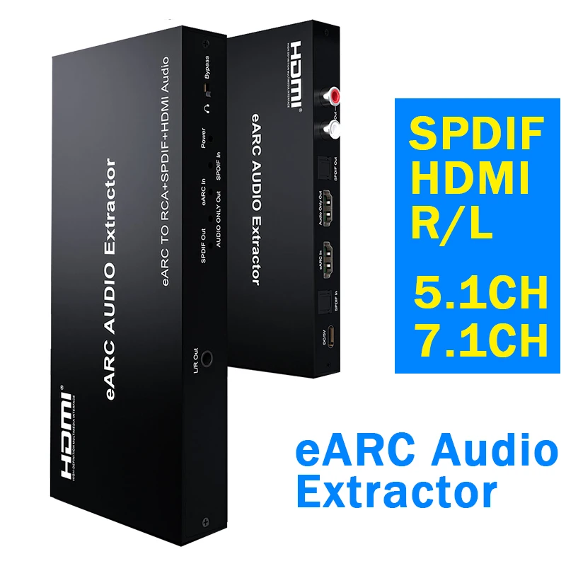 Фото Аудиоконвертер 192 кГц eARC/ARC: HDMI eARC в 7.1-канальный HDMI (только аудио) + SPDIF + R/L + 3,5 мм для подключения телевизора к саундбару/усилителю №1