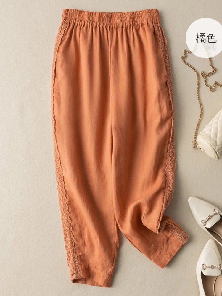 

Women Casual Harem Pants New Arrival 2022 Summer Vintage Style Patchwork Lace Loose Comfortable Female Calf-length Pants B1917