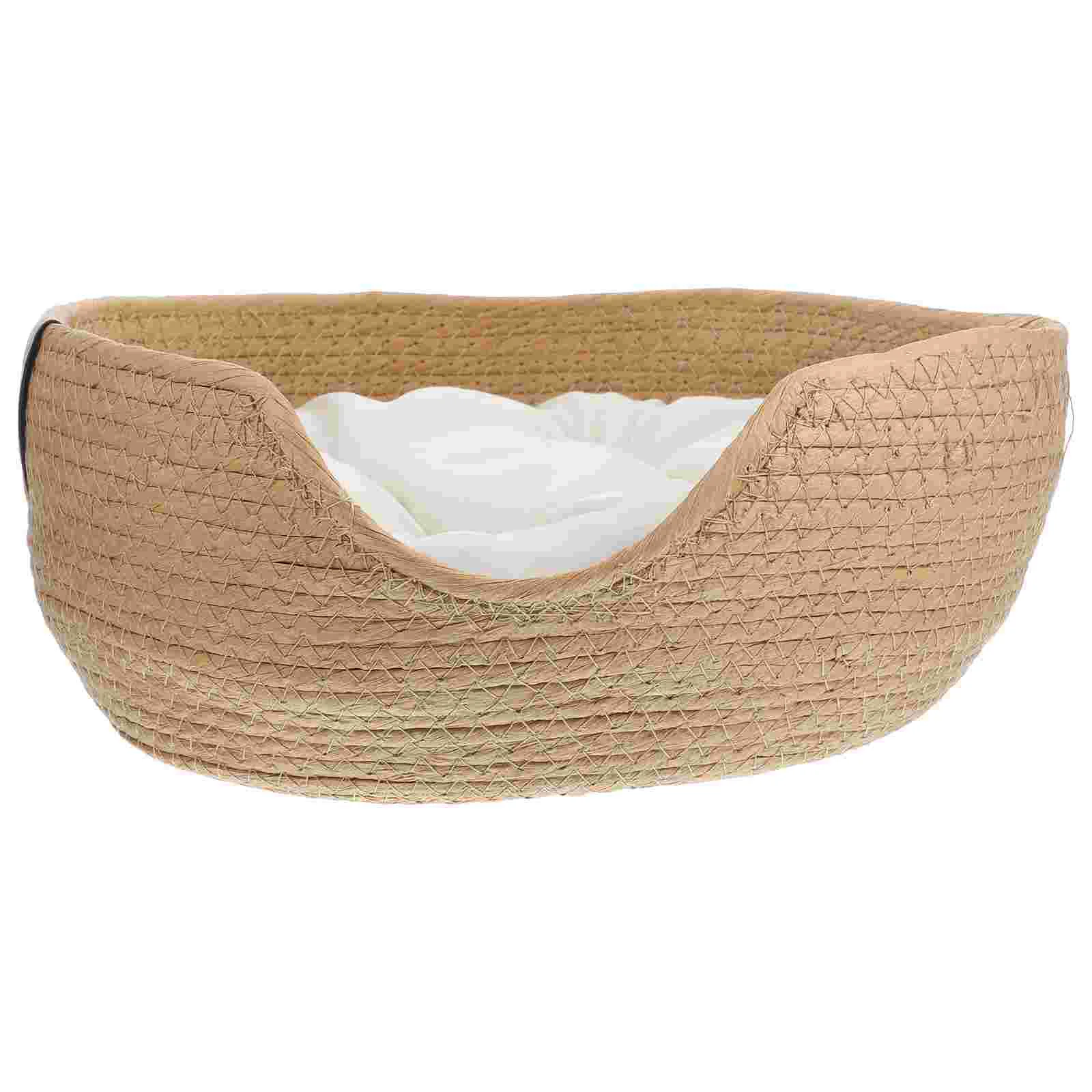 

Straw Nest Cat Dog House Bed Comfortable Pet Sleeping Supply Cotton Mat Breathable Summer Weaving Beds Small Dogs