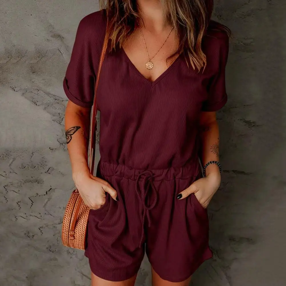 

Casual Playsuit Popular Colorfast Women Jumpsuit Waist Lace Summer T-shirt Style Jumpsuit Female Clothing