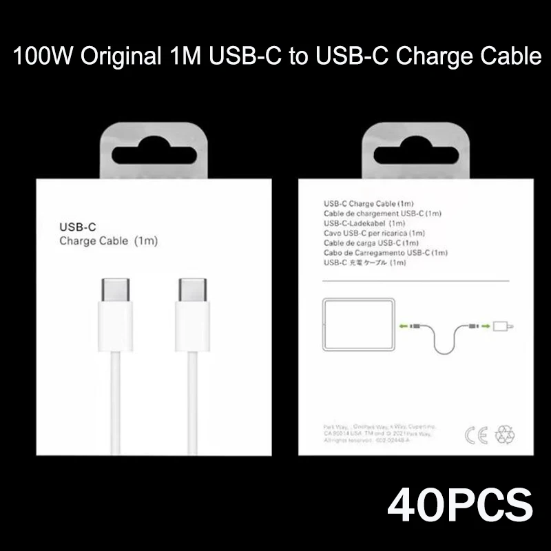 

40PCS 100W 1:1 Original 1M USB-C To USB-C Charge Cable Type-C To Type-C Cable Suitable For Macbook iPad Fast Charging Cable