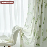 modern simple pastoral curtain for living room bedroom cationic leaf printing jacquard refreshing feather high shading curtains