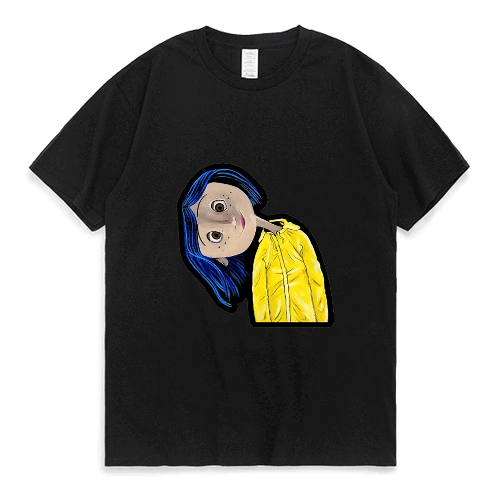 

New Coraline T Shirt Men Women Tim Burton Neil Gaiman Nightmare Before Christmas Goth Dark Kawaii Pattern T-shirt Casual Tees