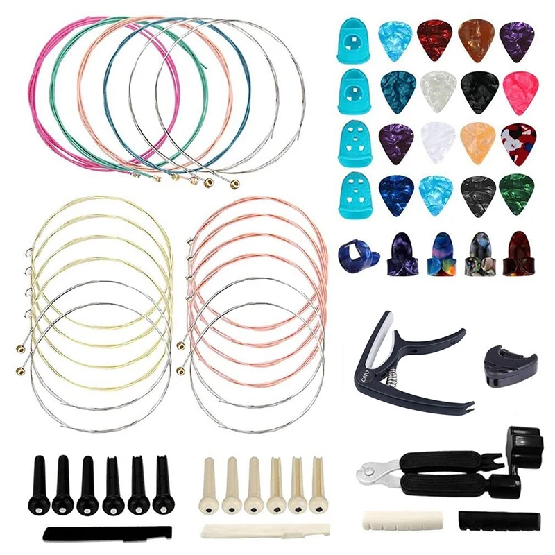 

62 PCS Guitar Accessories Kit Acoustic Guitar Changing Tool For Guitar Players And Guitar Beginners