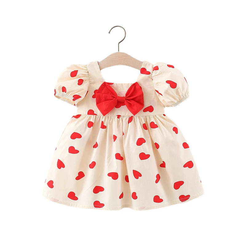 

Baby Girl Dress Sweet Bow Love Heart Print Princess Dresses Summer Children's Clothing Birthday Party Gift Infant Girl Clothes