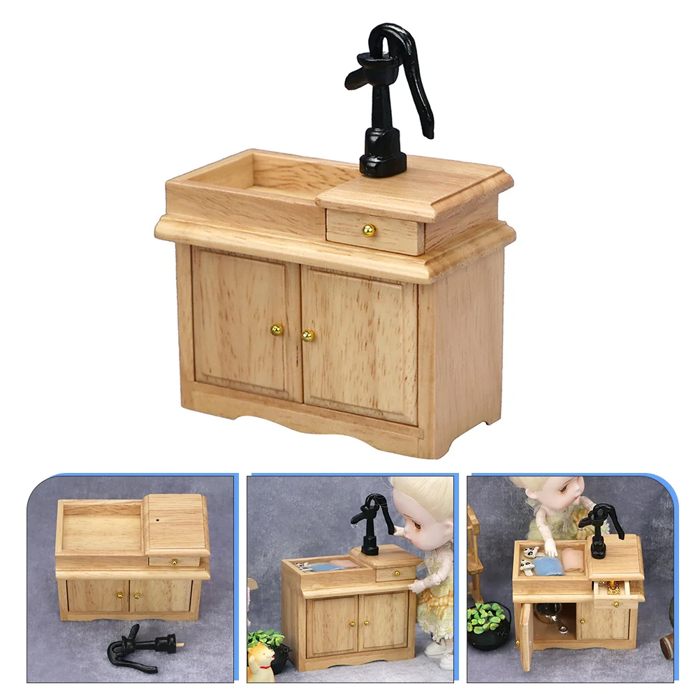 

Miniature Doll Furniture Cabinet Sink Mini House Sink Cabinet Mini Wash Basin Decoration