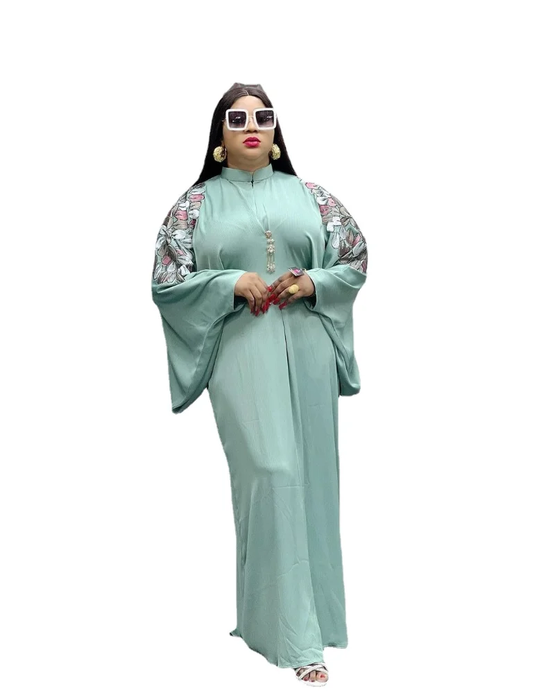 

Women O Neck Loose Dress Shiny Solid Color Vintage Female Event Batwing Sleeves Female Gowns Celebrated Oversized African Scarf
