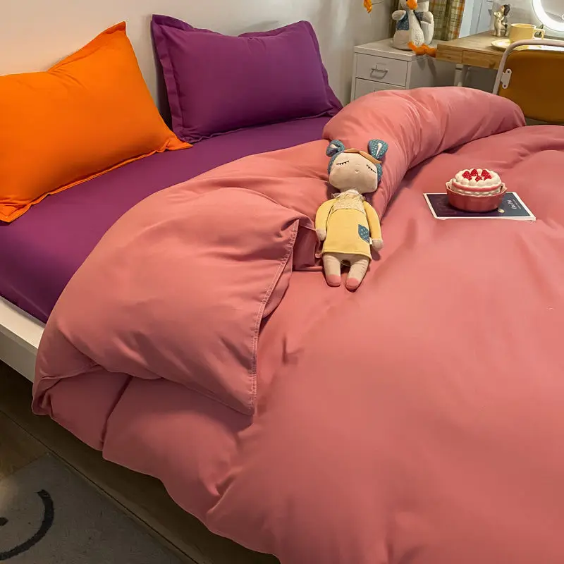 

Home Textile Solid Color Duvet Cover Pillowcase Bed Sheet Mixed Color Quilt Cover Boy een Girl Bedding Linens Set King Queen