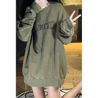 ins super hot sweater womens spring and autumn loose bf lazy wind t shirt 2022 spring autumn niche dark green top