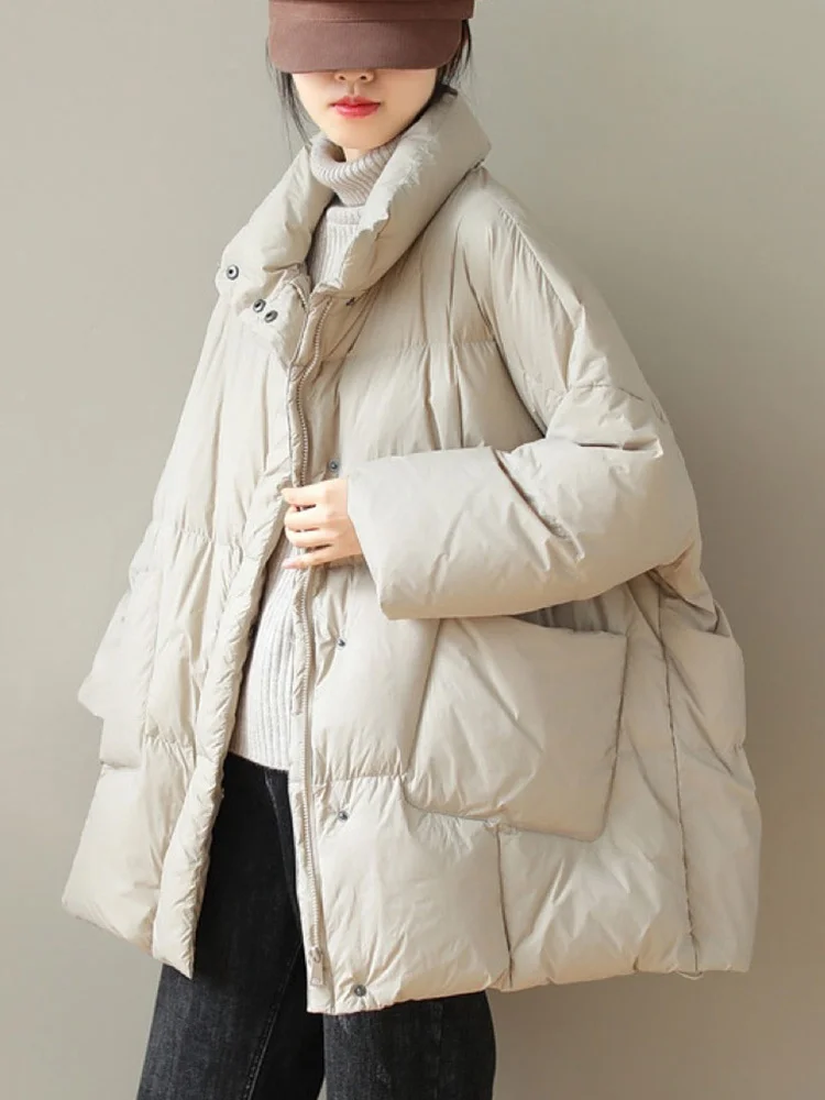 

2023 New Autumn Winter Women Stand Collar 90% White Duck Down Coat Casual Female Thick Warm Down Parka Loose Outwear