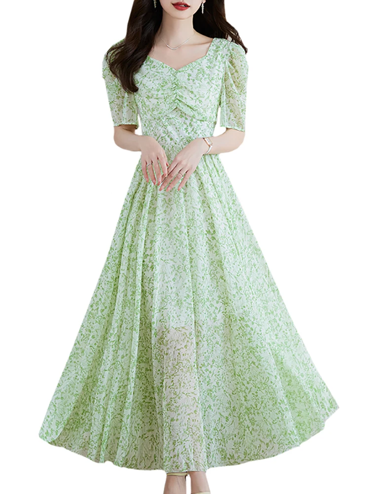 Женское шифоновое платье с коротким рукавом и V-образным вырезом