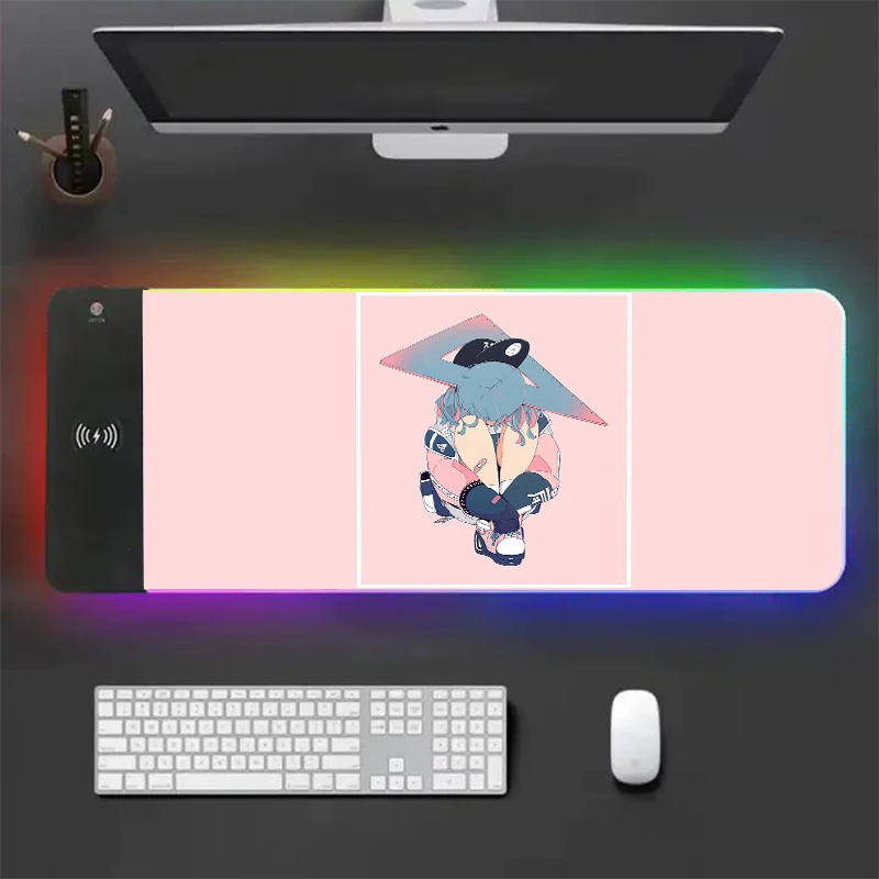 

Girls' Anime RYRA Large Mouse mats RGB Personalized Gamer Dedicated Keyboard Accessories Rubber Non slip Pause Glow Table Pad