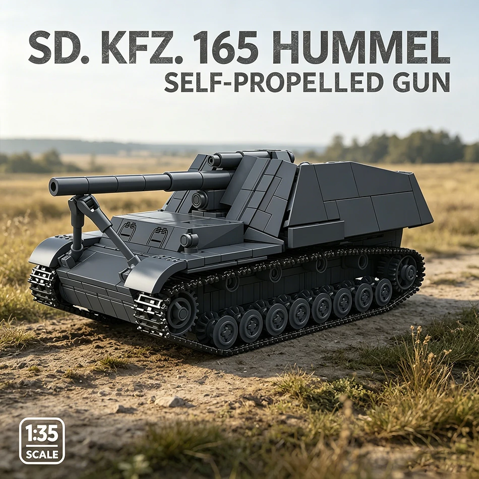 Фото Конструктор WW2: Самоходная пушка Sd.Kfz.165 Hummel, немецкий танк, бронетехника, игрушки из кирпичиков, подарки для взрослых №1