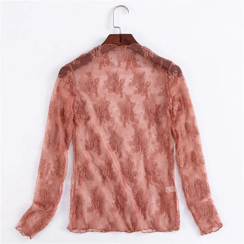 

Womens Top T-Shirt New Ladies Long Sleeve Sheer Floral Lace