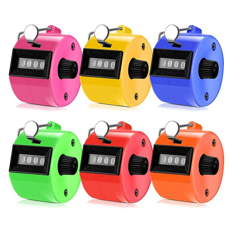 

Hot Sale 6 PCS Hand Counter 4 Digit Mechanical Palm Click Counter Assorted Color Hand Hold Counter Clicker With Metal Finger Rin