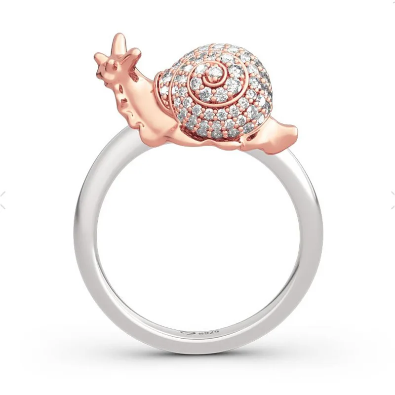 

New Luxury Fashion Rose Gold Snail Ring Set with Zircon Opening Adjustable Jewelry for Women Girl Jewelry Gift