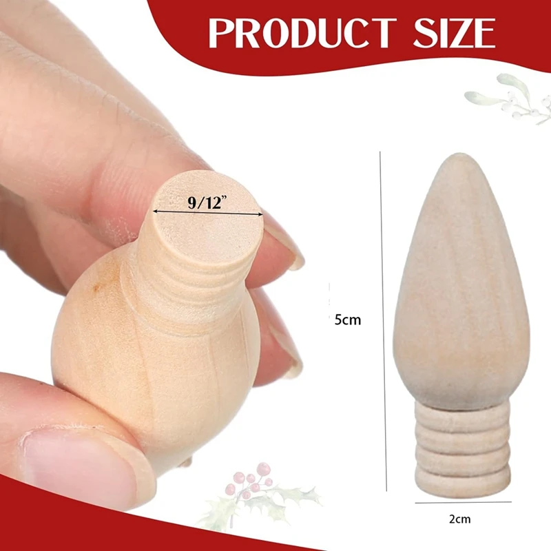 25 Pcs Wooden Christmas Light Bulb Unfinished Wood Ornaments For Crafts And Trees Supply 2 Inch High Durable