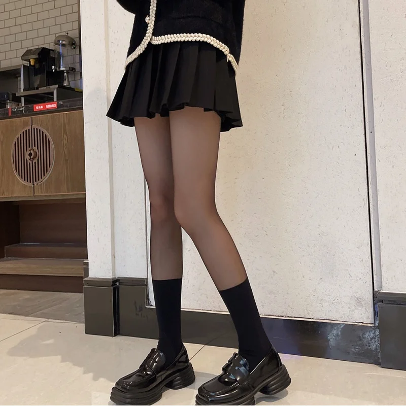 22 Spring and Summer Ins Black Silk Stitching Sexy JK Pantyhose Velvet Fake Calf Milk White Fake Thigh High Stockings for Women