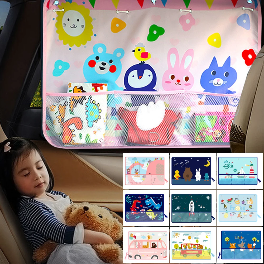 

Universal Car Sunshade Cartoon Window Curtain Cover with Mesh Pocket for Kids UV Protection Suction Cup Shade for Car Sedan SUV