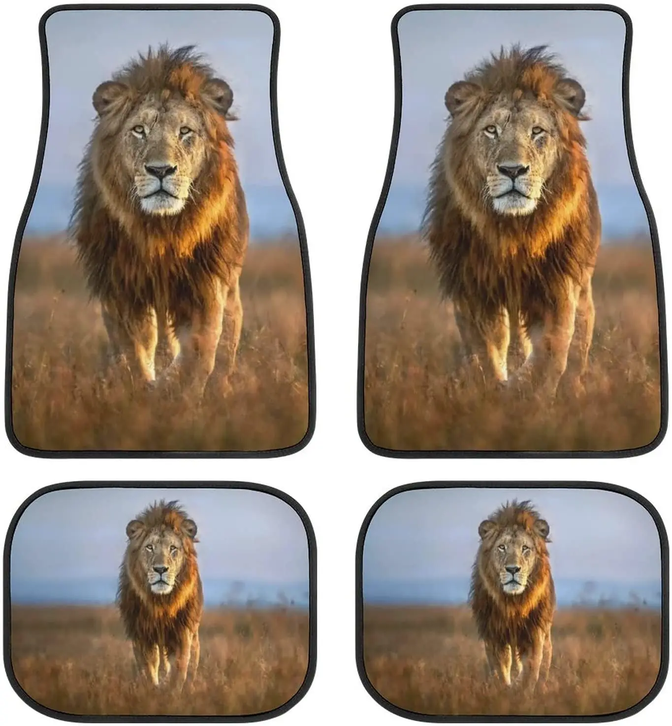 

Funny Animal Landscape Art Lion Car Mats Front&Rear 4-Piece Full Set Carpet Car SUV Truck Floor Mats with Non Slip Back