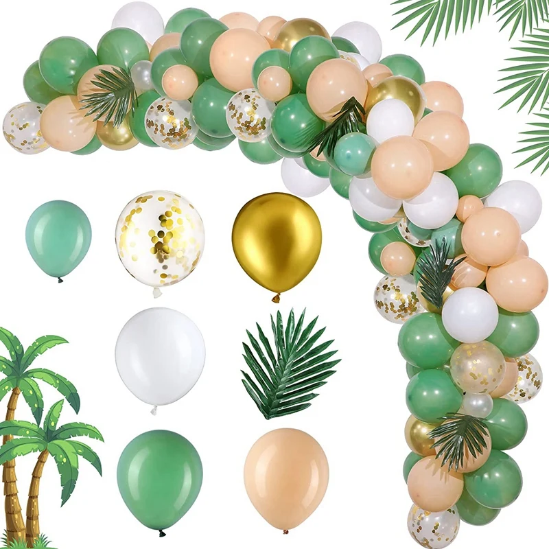 

Sage Green Balloon Garland Arch Kit,Include Eucalyptus Olive,White,Gold Confetti Balloons And Greenery For Baby Party