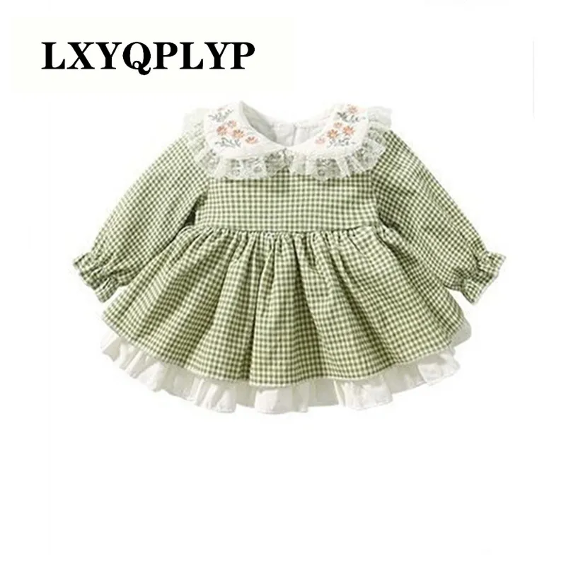 

2022 girls dress spring and autumn dress girl baby Lolita princess skirt baby one year old dress skirt Western style plaid skirt