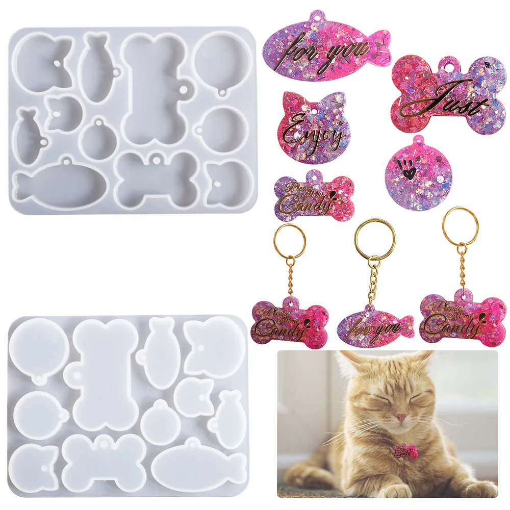 

DIY Pet Tag Epoxy Resin Casting Mold Heart Dog Bone Pet Paw Shaped Pendant Keychain Mold Cat Collar Tag Making Mold Crafts