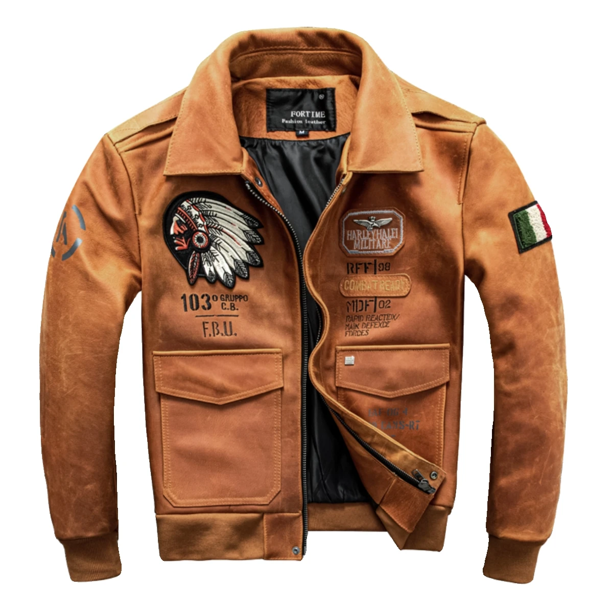 

Orange Autumn Pilot Leather Jacket Men Military Style Plus Size 5XL Natural Cowhide Slim Fit Aviation Genuine Leather Coat