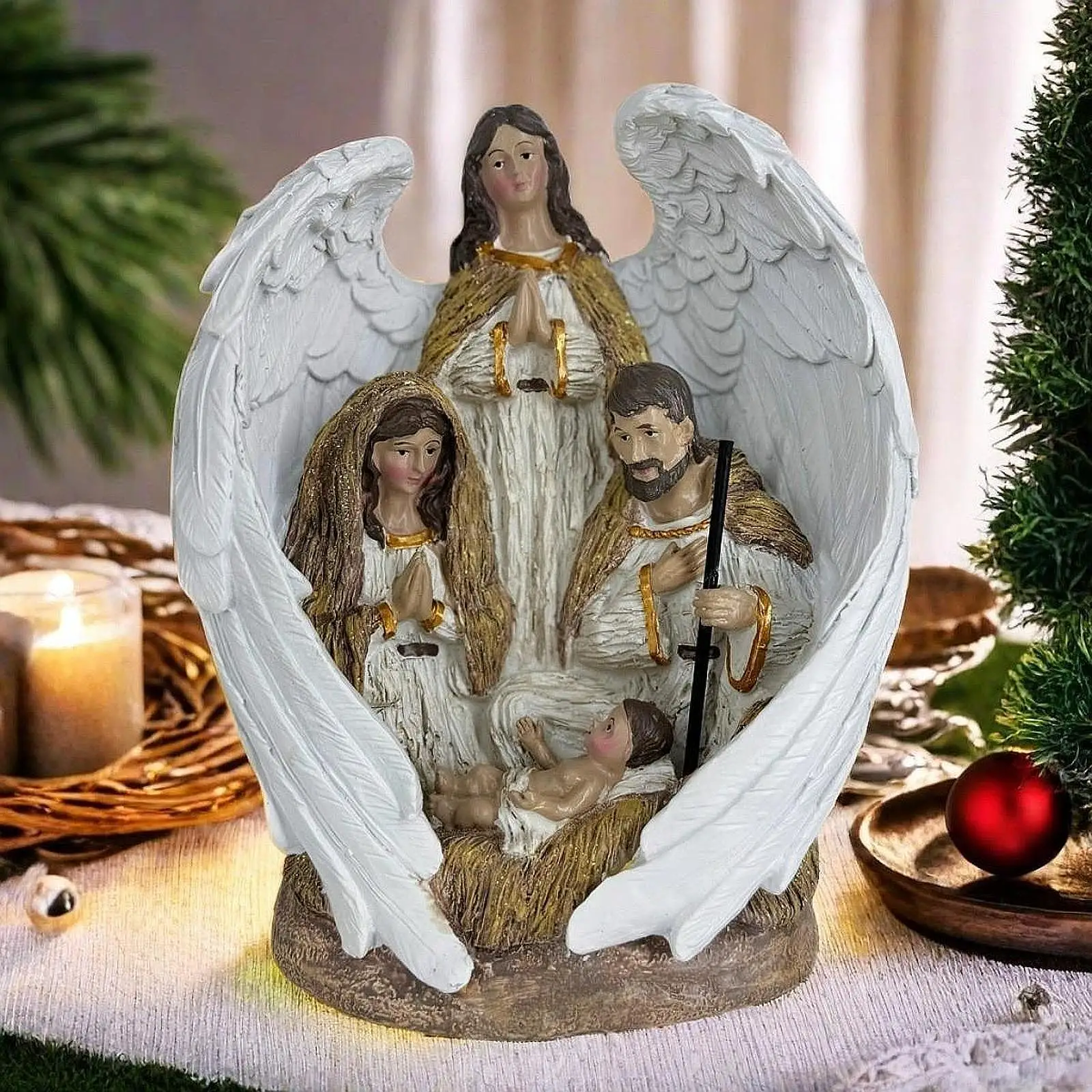 Nativity Scene Figurine Religious Gift Christmas Desktop Statue for Indoor Bookshelf Table Decor