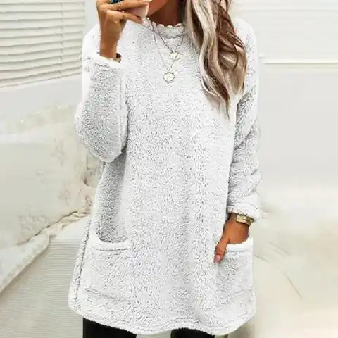 Women Blouse Trendy Comfortable Long Sleeves Women Solid Color Loose Plush Pullover Top for Work  Pullover Top  Winter Blouse