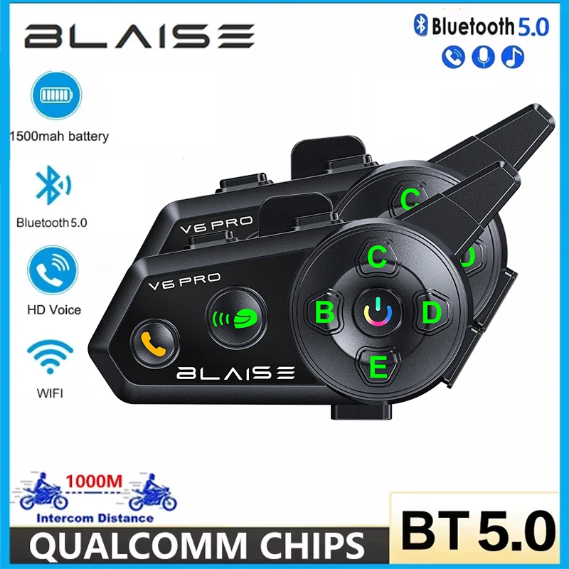 Bluetooth-гарнитура для мотоциклетного шлема BLAISE V6 PRO гарнитура режима свободные руки