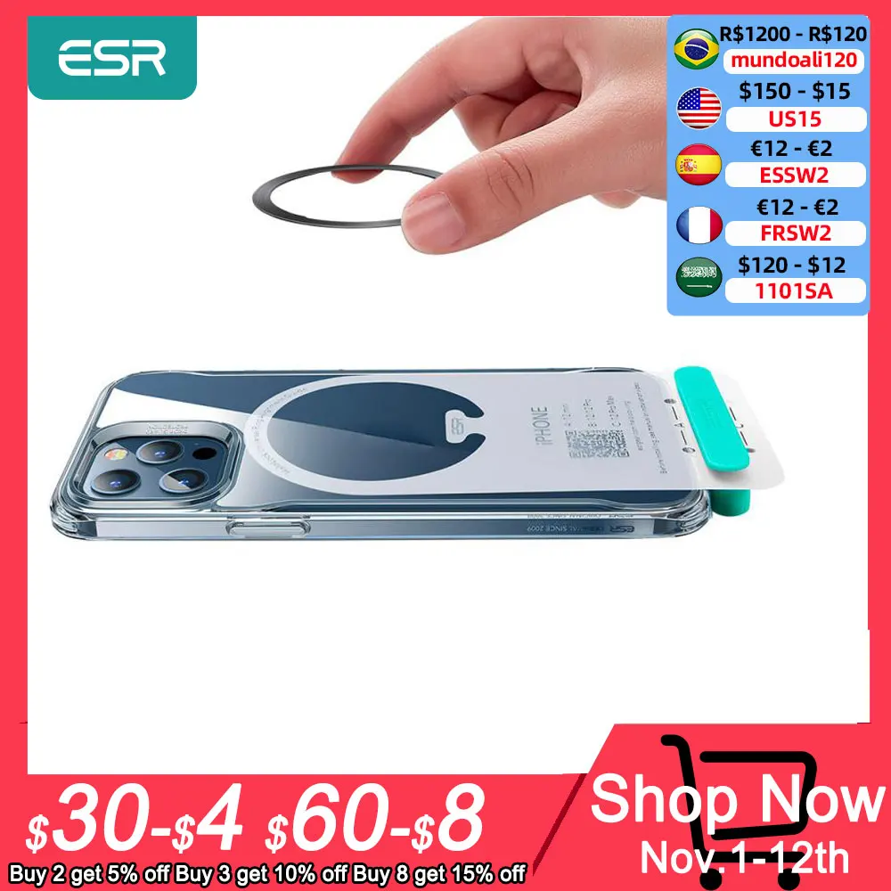 ESR Magnetic Ring for iPhone 13 12 14 Pro Max Metal Ring Sticker for Samsung S22 Ultra for Macsafe Case Compatible with Magsafe