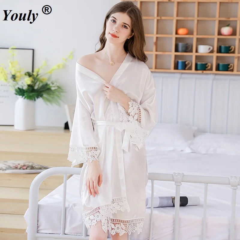 Women Sexy Satin Lace Robe Sleepwear Nightwear See Through Long Robe Lace Up Kimono Gown Bathrobe Sleep Nightdress Femme Hot