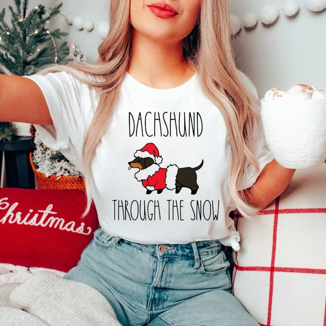 Женский топ с забавной собакой Dachhund Through The Snow милая футболка в акварельном стиле