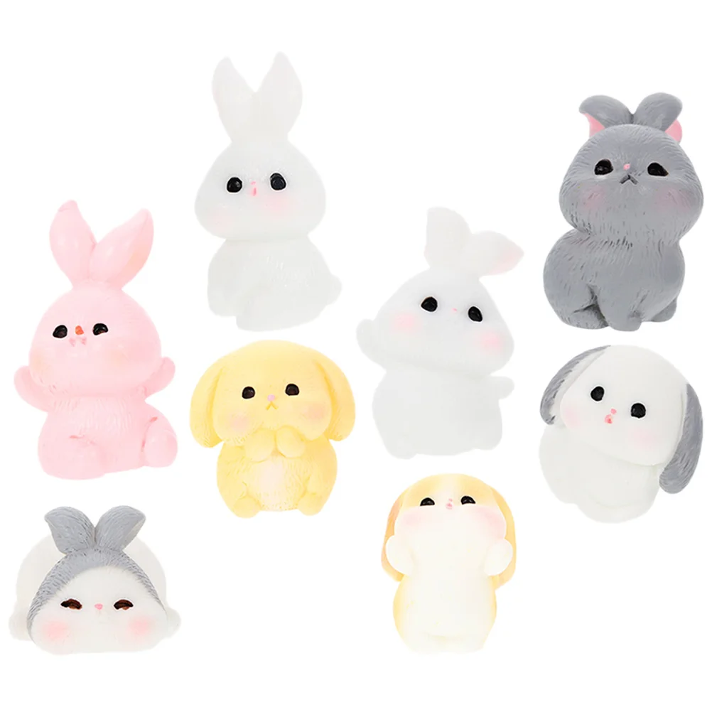 

8 Pcs Cute Miniature Fairy Figurines Bunny Characters Toys Resin Rabbit Adornment