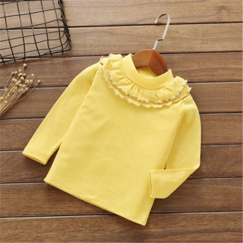 

Baby Girls Spring Autumn New Girls Shirts Kid's Long Sleeve T-shirt Lapel Lace Casual Pink Doll Collar Shirt Children's Clothing