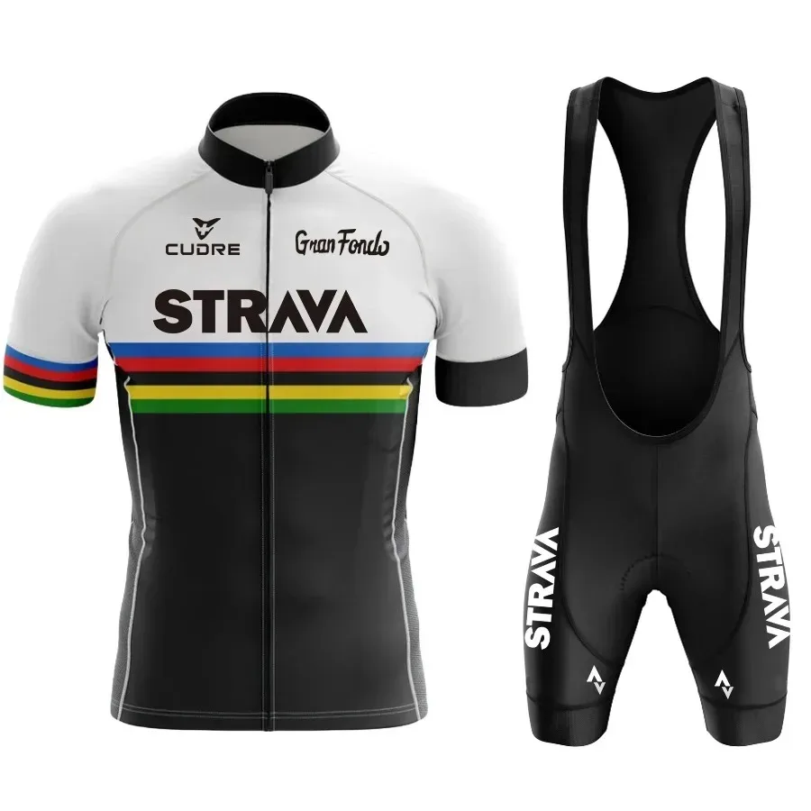 2024 Strava Men's Cycling Shirt Set Summer Breathable Absorb Quick Drying MTB Uniform Wear
