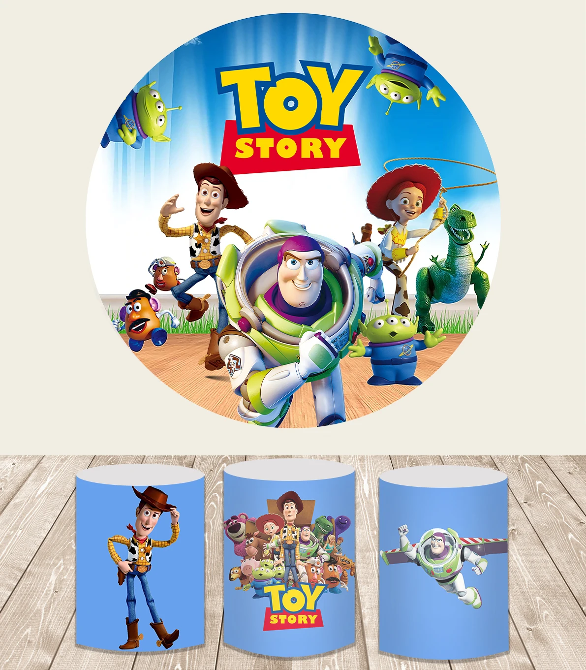 

Disney Toy Story Buzz Lightyear Birthday Round Background Cloth Tapestry Hudi Birthday Kid Baby Birthday Party Photo Studio