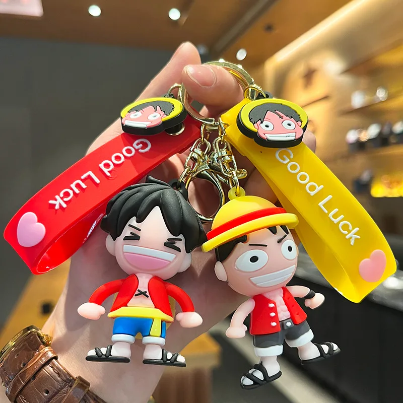 

Anime 3D Keychain Cartoon Luffy With Hat Pendant Key Rings Key Buckles Women Men Bag Key Accessories Silicone Jewelry
