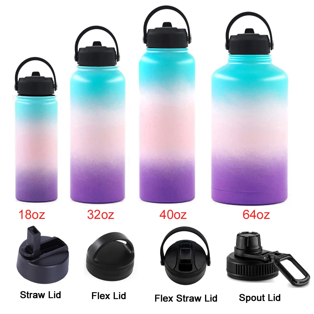 

18oz 32oz 40oz 64oz Stainless Steel Water Bottle with Straw Lid Large Capacity Hydroes Thermos Vacuum Insulated Flask for Sport