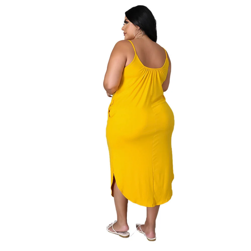 Plus Size Summer Dresses Women Clothes Solid Tank Pockets Elegant Loose Holiday Maxi Dress New Wholesa 3xl 4xl 5xl 6xl