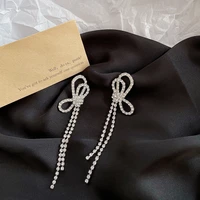 diamond bow long evening earrings for women 2022 light luxury tassel earrings temperament show face thin silver needle earrings