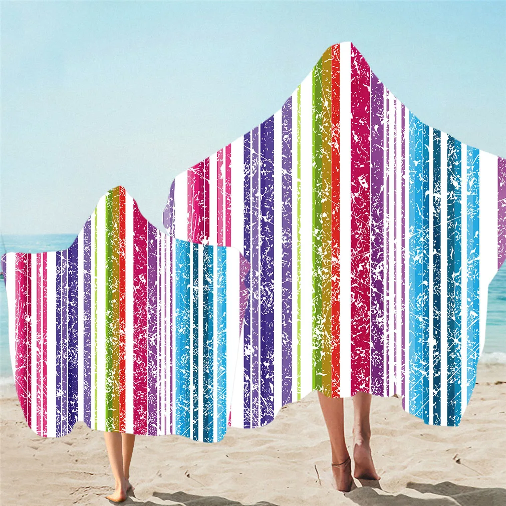 

Lannidaa полотенце в полоску с капюшоном для детей и взрослых, микрофибра, накидка для ванной с капюшоном, носимая пляжная шаль 150x130 см, 150x200 см