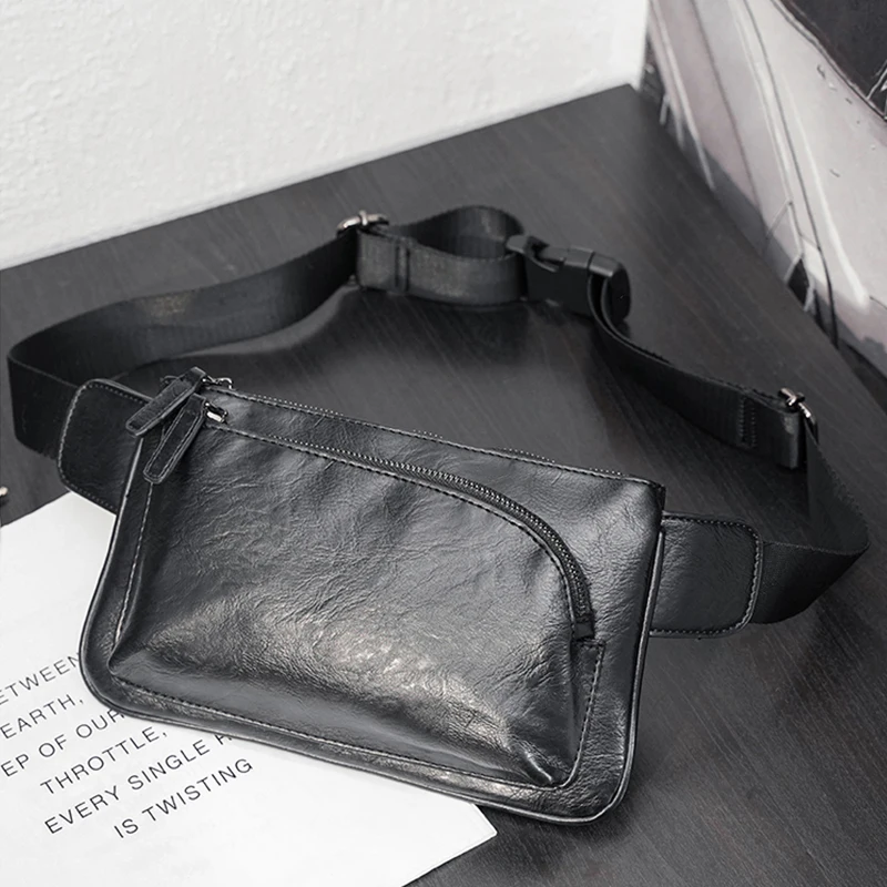 Male Mini Phone Backpack Leather Motorcyclists Chest Purse Waterproof Sports Cycling Fanny Pack Small Crossbody Bag for Men