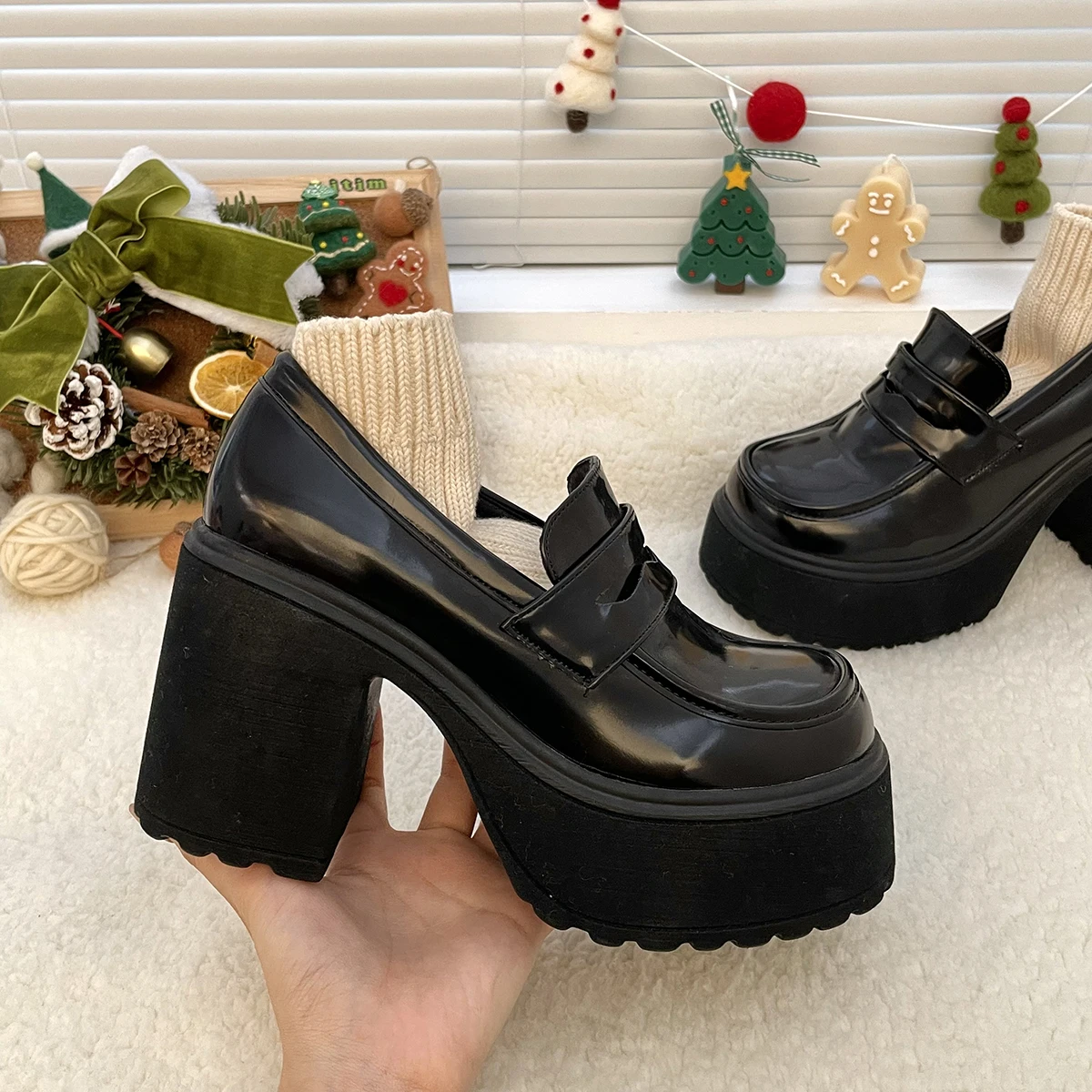 Chunky Mary Jane shoes New Lolita shoes Japanese JK uniform high heeled leather shoes university girls platform shoes Women shoe