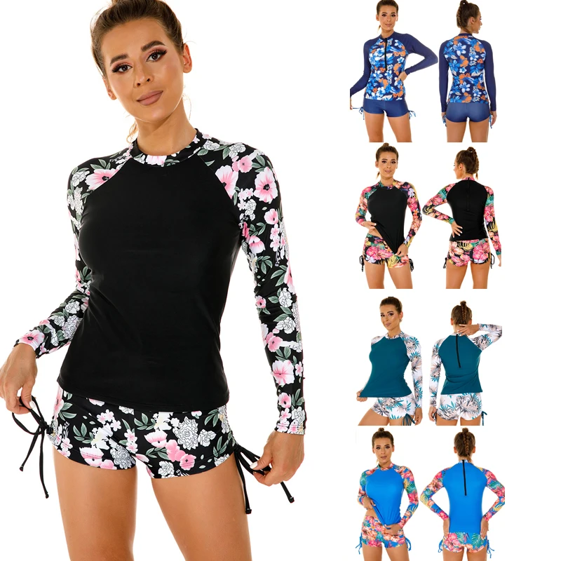 

2022 Women Two Piece Swimsuit Rash Guard Surf Suit Long sleeve Swimwear Swim Bathing Wetsuit Beach Wear Rashguard Woman Bodysuit