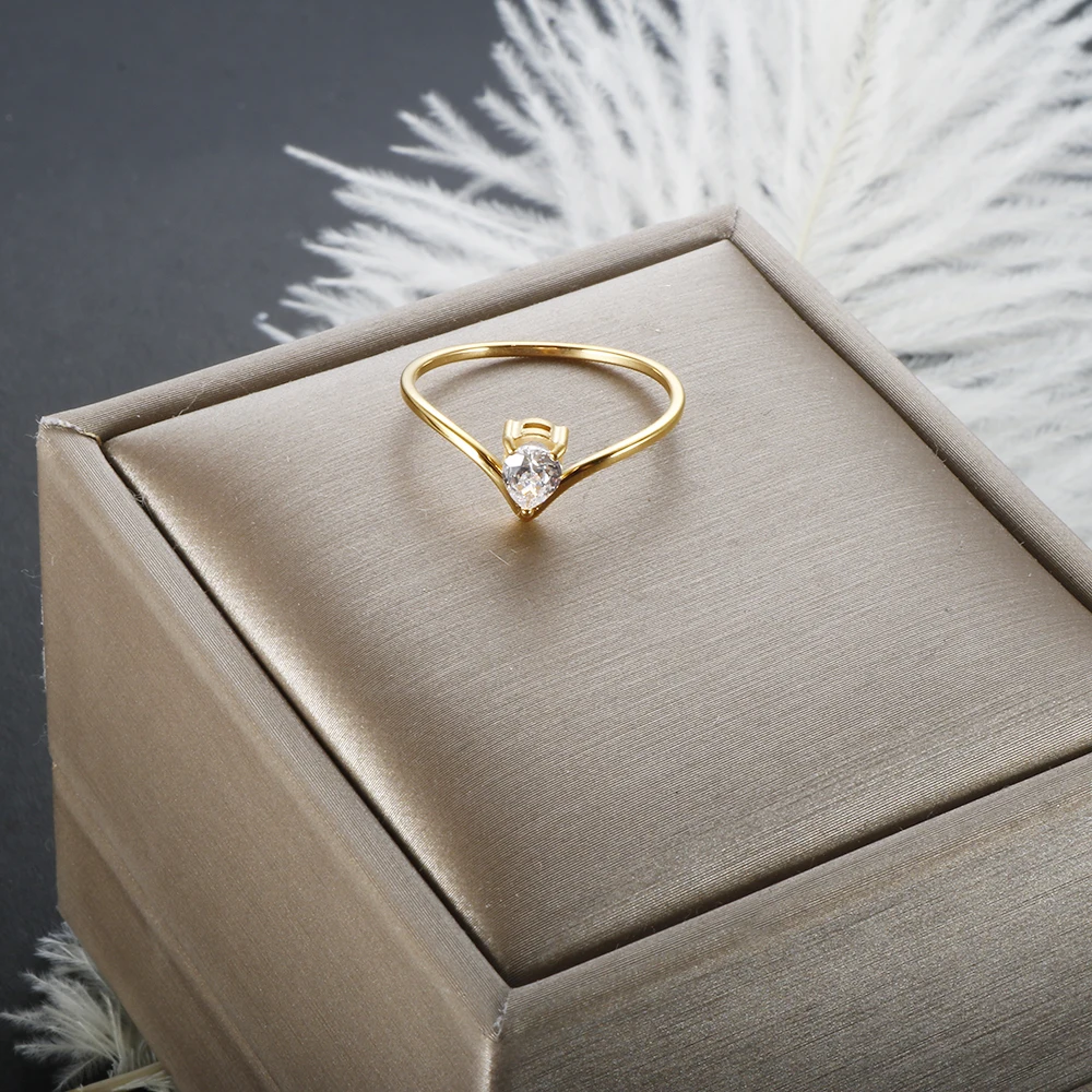 

Stainless Steel Love Heart Engagement Wedding Rings for Women Lover Gold Color Ring Jewelry for Girlfriend Female Birthday Gift