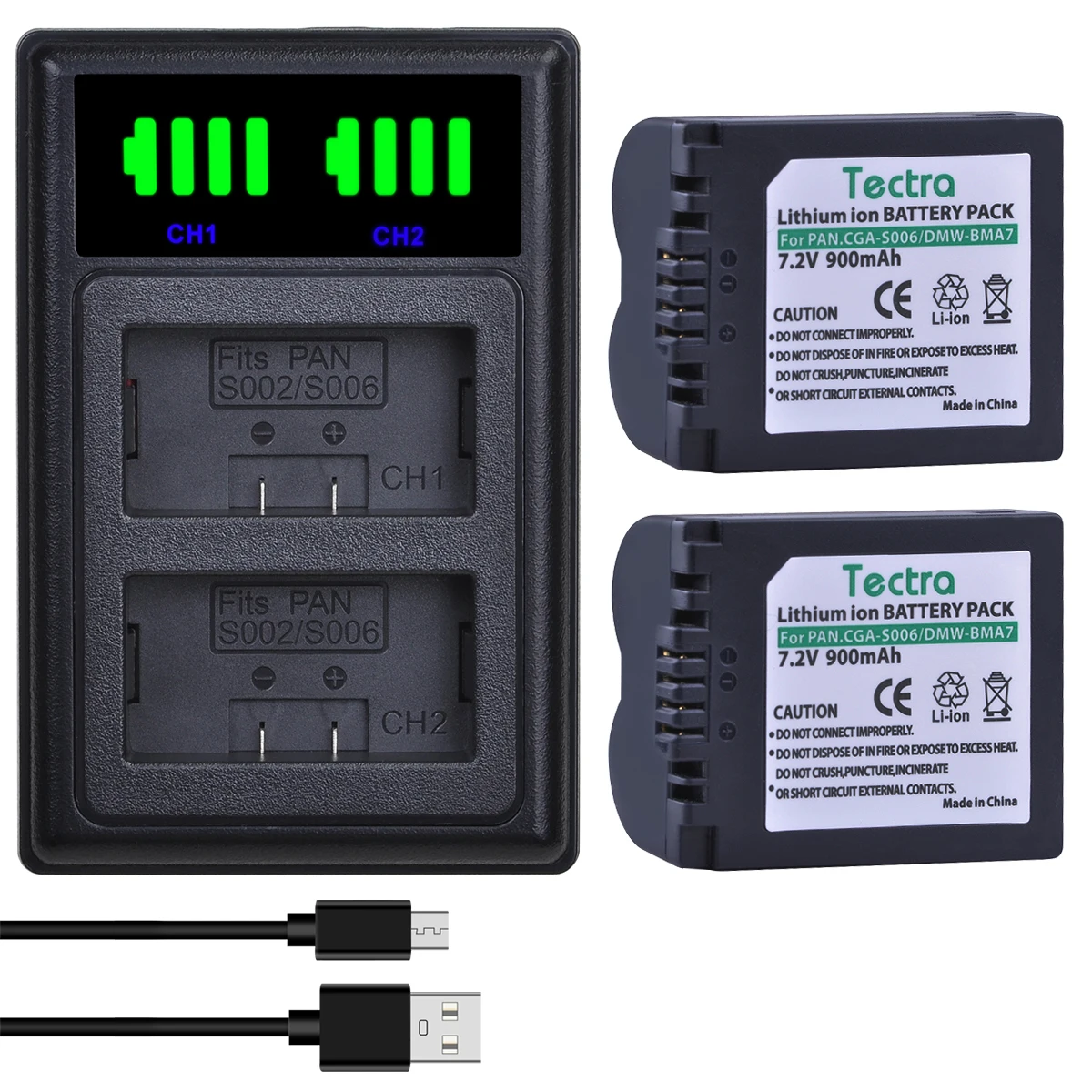 Аккумулятор CGA-S006 DMW-BMA7 + двойное зарядное устройство со светодиодной подсветкой