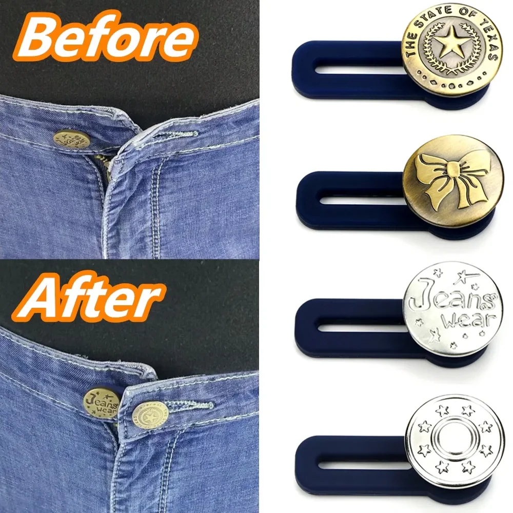 Hot Sell Metal Button Extender for Pants Jeans Free Sewing Adjustable Retractable Waistband Waist Extenders Buttons