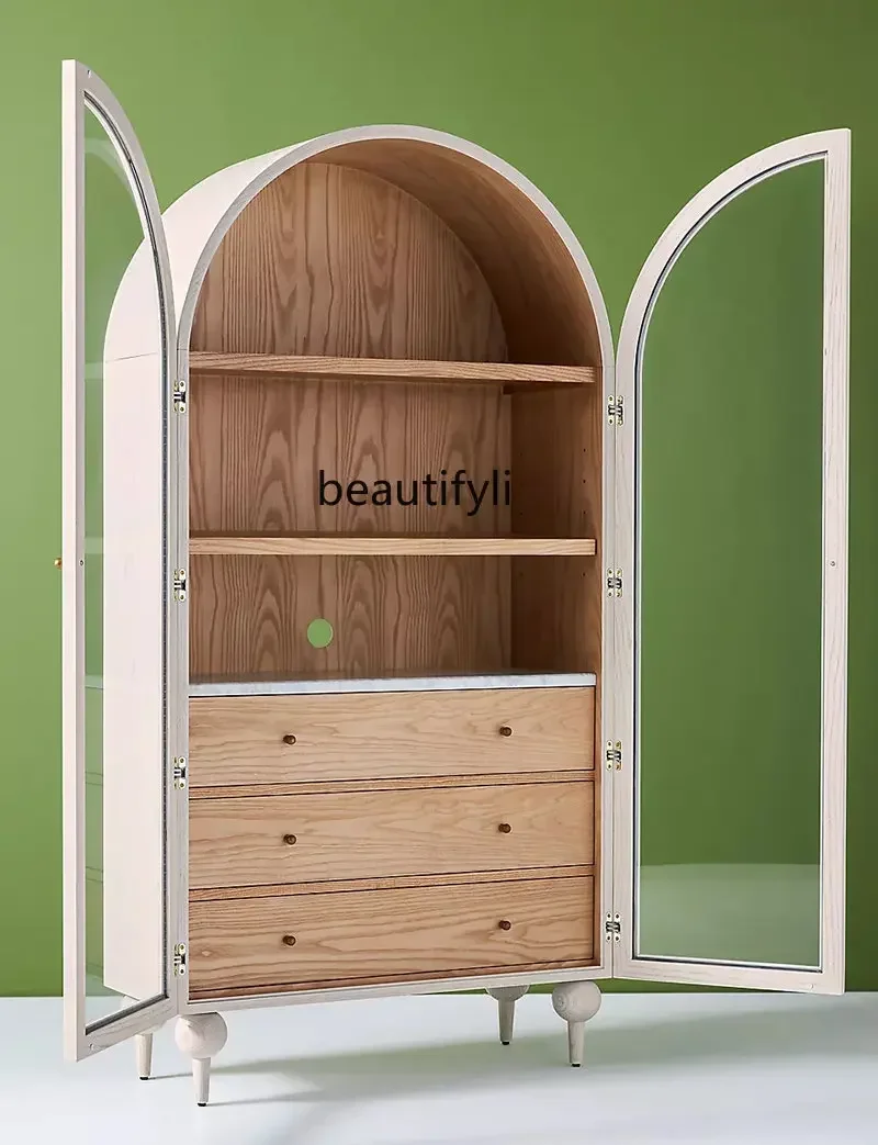 Французский Ретро винтажный изогнутый двухдверный шкаф из массива дерева в